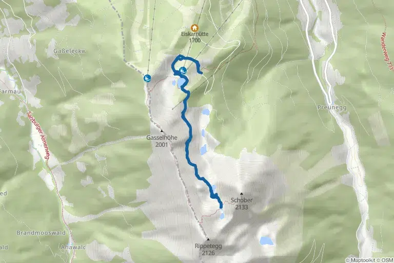 Karte mit Route zu Spiegelsee Wanderung in Schladming