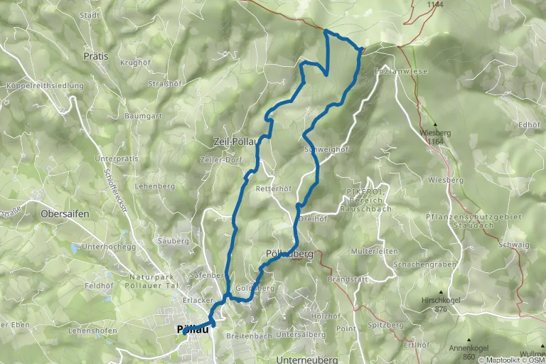 Karte mit Route zu Pöllauberg Wanderung über Pöllau bis Masenberg