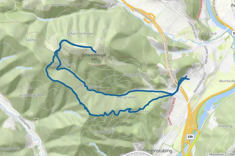 Karte mit Route zu Gamskogel, Bärenhöhle & Schartnerkogel Rundweg