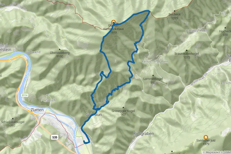 Karte mit Route zu Aufs Rennfeld (1.629 m) von Pernegg