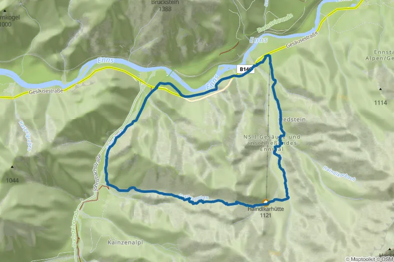 Karte mit Route zu Haindlkarhütte über die Gsengscharte – Wanderung als Rundweg