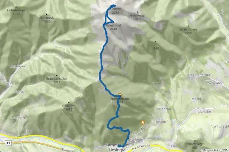 Karte mit Route zu Aufs Gößeck von Kammern