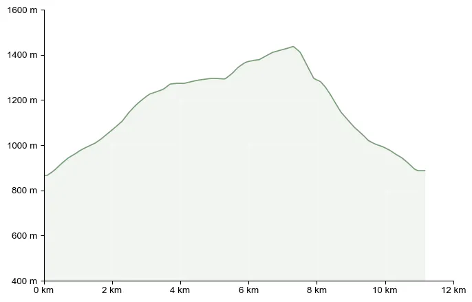 Höhenprofil zu Rote Wand (1.505 m) mit Tyrnauer Alm