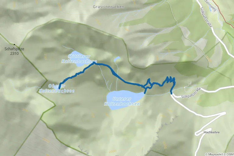 Karte mit Route zu Kaltenbachseen – 3-Seen-Wanderung (optional mit Deneck)