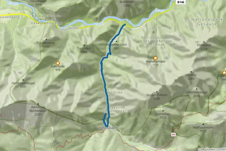Karte mit Route zu Wilder John, Sagenweg und Bibelweg