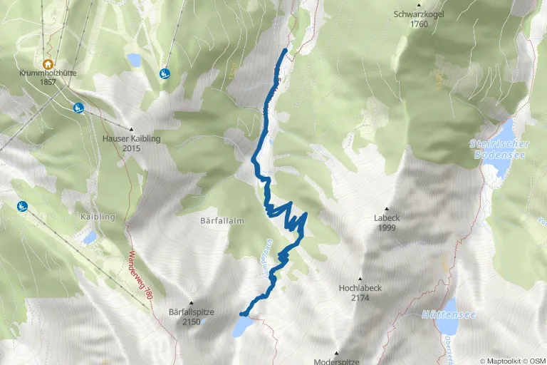 Karte mit Route zu Moaralmsee Wanderung in Schladming