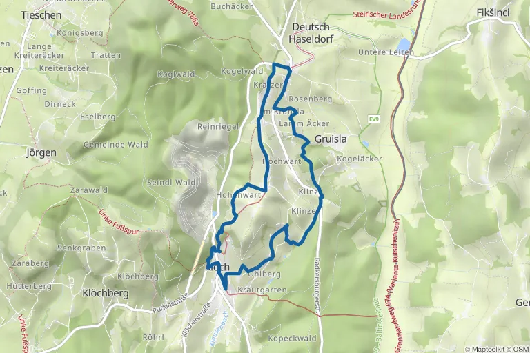 Karte mit Route zu Traminerweg in Klöch – auf den Spuren der Rose (Hochwarth-Runde)
