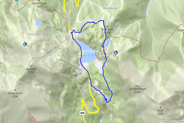 Karte mit Route zu Turracher Höhe 3 Seen Wanderung