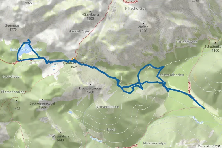 Karte mit Route zu Sackwiesensee über die Häuslalm – vom Bodenbauer