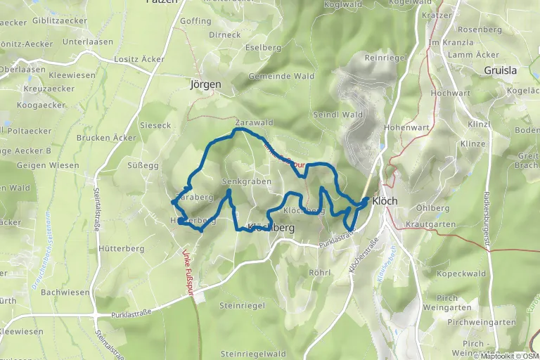 Karte mit Route zu Traminerweg Klöch – auf den Spuren der Rose (Seindl-Runde)