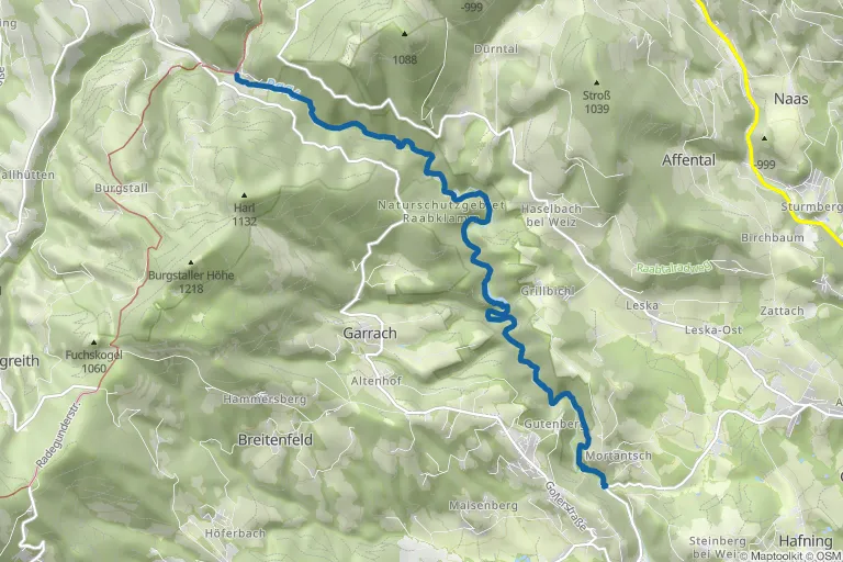 Karte mit Route zu Große Raabklamm  – zwischen Mortantsch und Arzberg