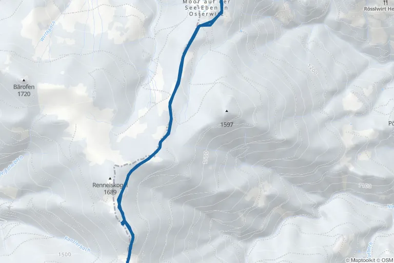 Karte mit Route zu Schneeschuhwandern auf der Hebalm: Weberkogel (1.805 m)