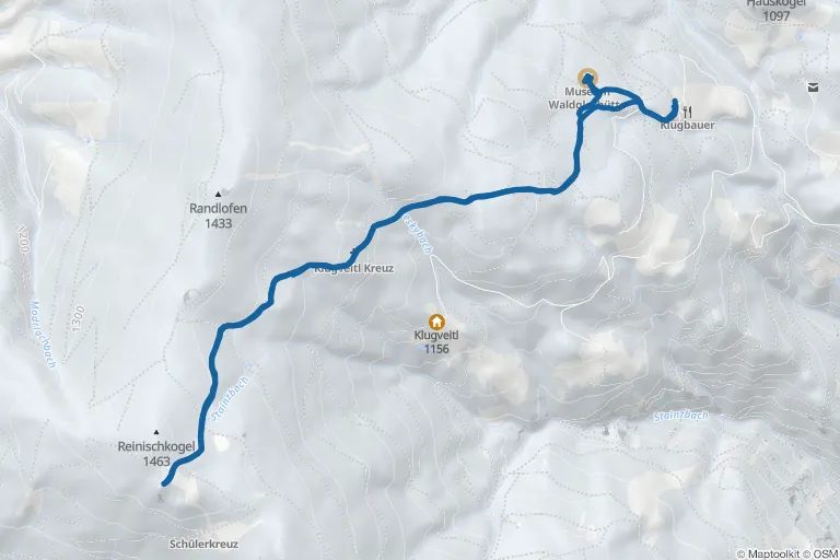 Karte mit Route zu Reinischkogel (1.463 m) – vom Klugbauer aus