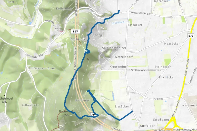 Karte mit Route zu St. Johann und Paul über Buchkogel mit Schloss St. Martin