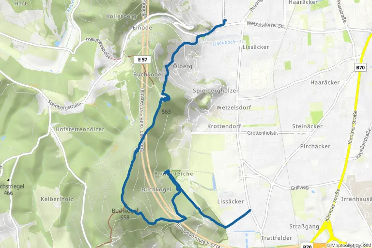 Karte mit Route zu St. Johann und Paul über Buchkogel