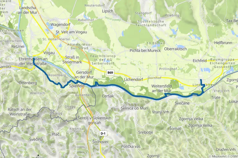 Karte mit Route zu Von Mureck bis Ehrenhausen / 2. Etappe am Südalpenweg 03