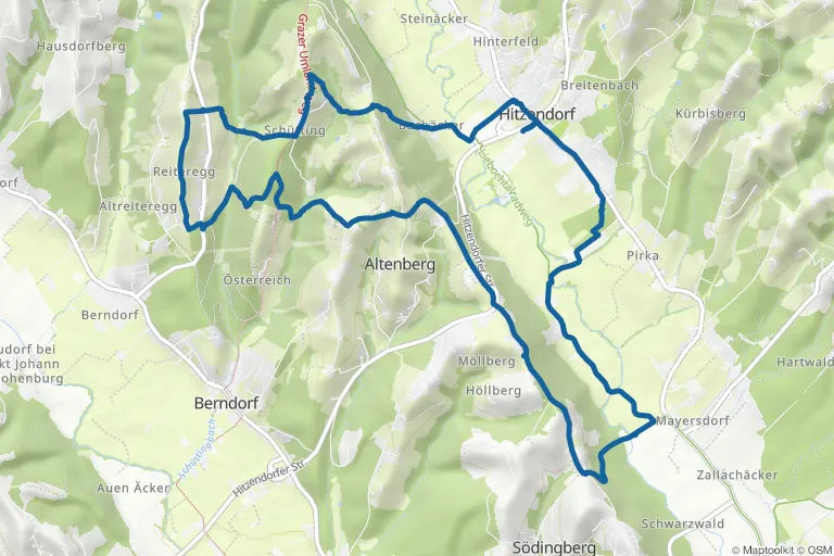 Karte mit Route zu Hitzendorf Schlösserweg