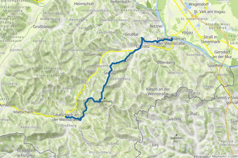 Karte mit Route zu Von Ehrenhausen bis Leutschach / 3. Etappe am Südalpenweg
