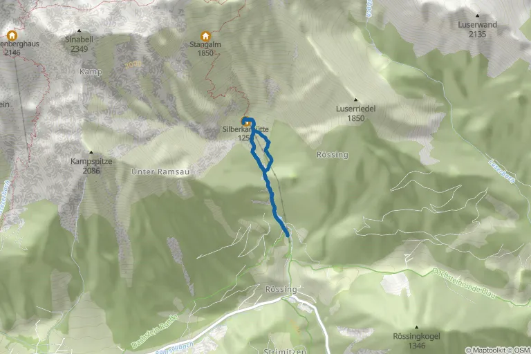 Karte mit Route zu Silberkarklamm Rundweg in Ramsau am Dachstein