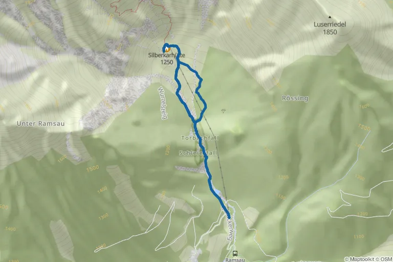 Karte mit Route zu Silberkarklamm Rundweg in Ramsau am Dachstein