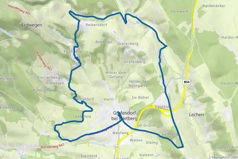 Karte mit Route zu Heilbründel Runde Grafendorf