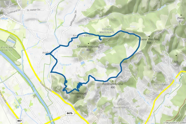 Karte mit Route zu Andritzer Runde – über den Reinerkogel