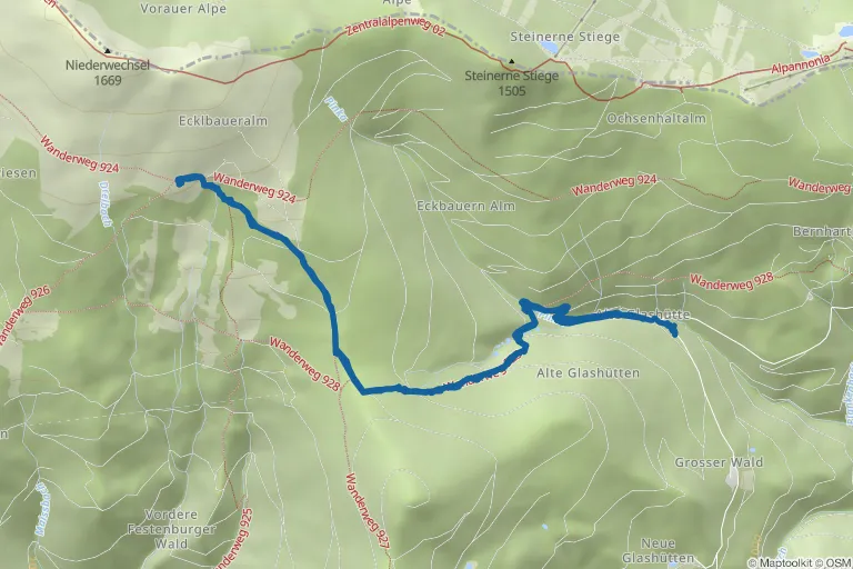 Karte mit Route zu Vorauer Schwaig von Tränktörl – Wechselland