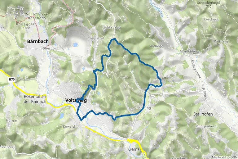 Karte mit Route zu Rund um die Stadt Voitsberg wandern