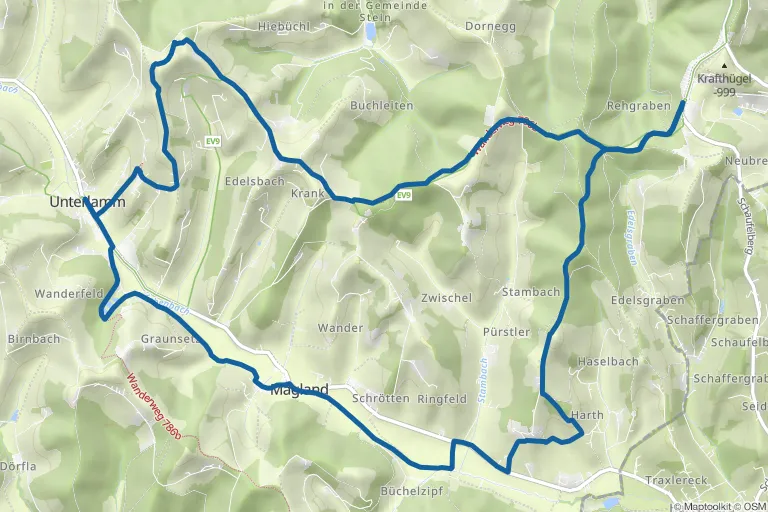 Karte mit Route zu Erlebensweg der Sinne in Unterlamm und Bad Loipersdorf