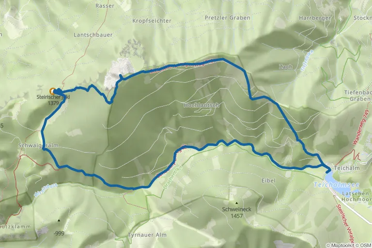 Karte mit Route zu Hochlantsch (1.720 m) Runde von der Teichalm