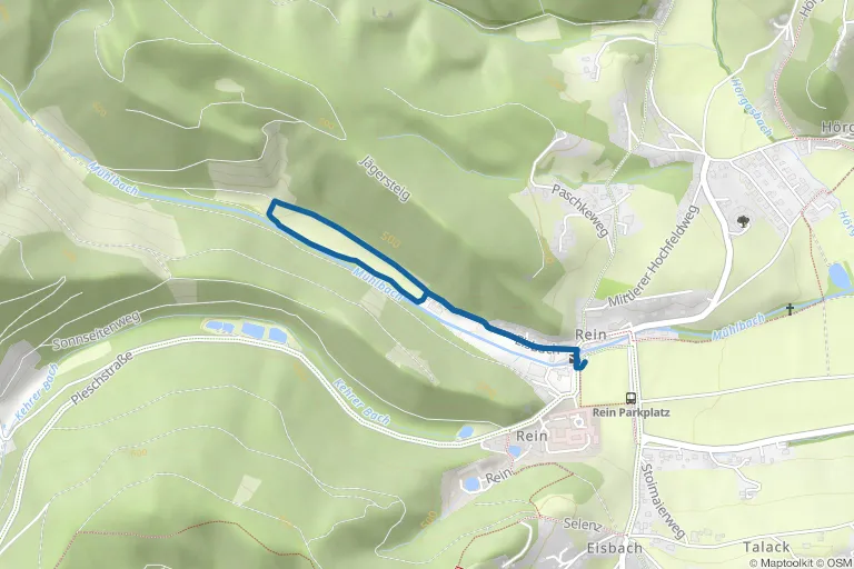 Karte mit Route zu Barfußweg am Stift Rein