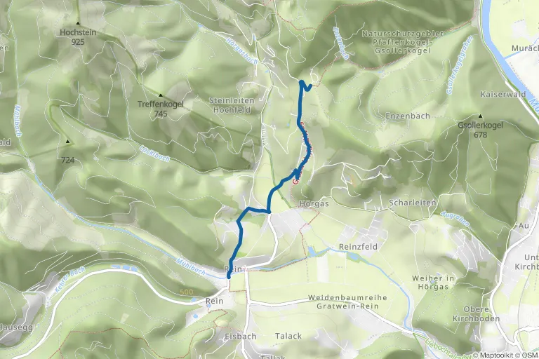 Karte mit Route zu Kultur- und Naturwanderweg  Rein-Eisbach