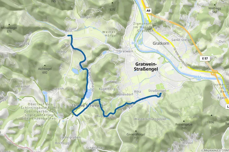 Karte mit Route zu Zisterzienserweg – Wallfahrtskirche Maria Straßengel bis Stift Rein