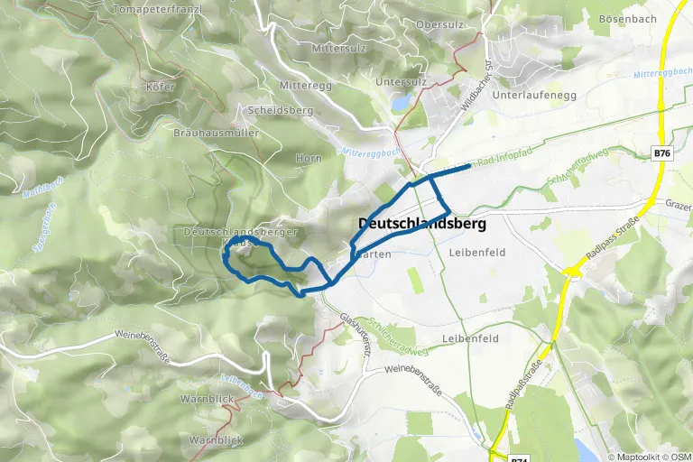 Karte mit Route zu Deutschlandsberger Klause mit Burg Deutschlandsberg