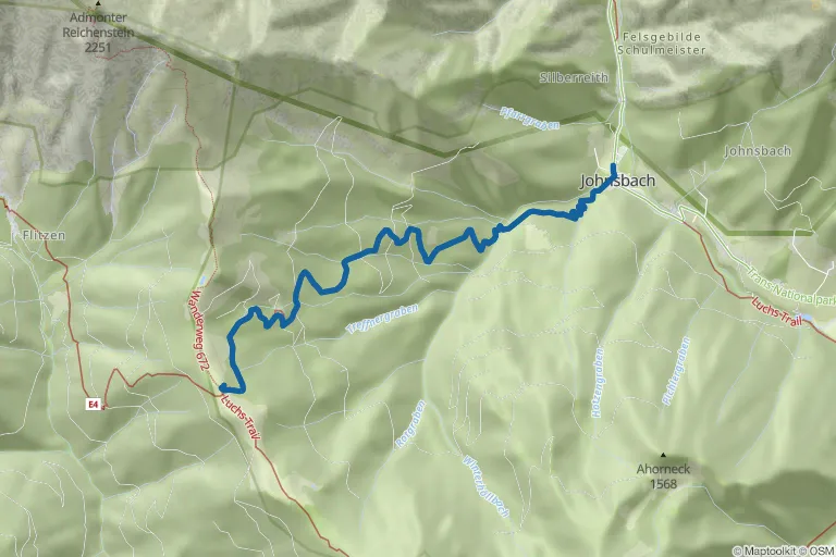 Karte mit Route zu Wanderung zur Mödlingerhütte