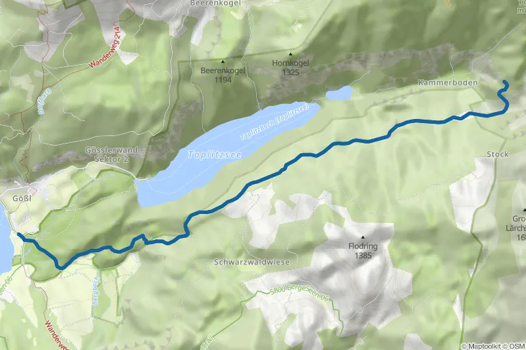 Karte mit Route zu Drei-Seen-Blick-Wanderung: Grundlsee, Toplitzsee und Kammersee