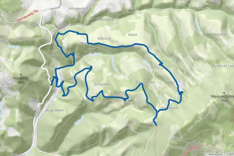 Karte mit Route zu Präbichl-Glett-Rundweg – Variante über Theisslwirt