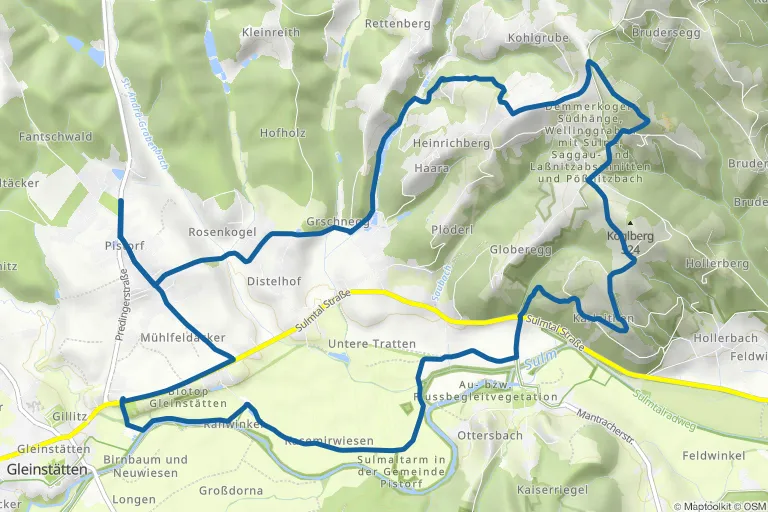 Karte mit Route zu Pistorfer Rundwanderweg Nr. 19 mit Theresienkapelle in der Südsteiermark