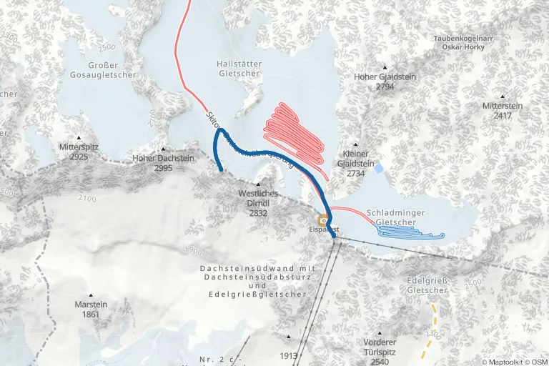 Karte mit Route zu Seethaler-Hütte – von der Dachstein-Bergstation