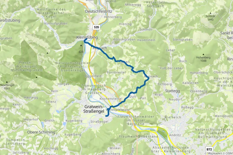 Karte mit Route zu Grazer Berglandweg: von Judendorf-Straßengel nach Stübing