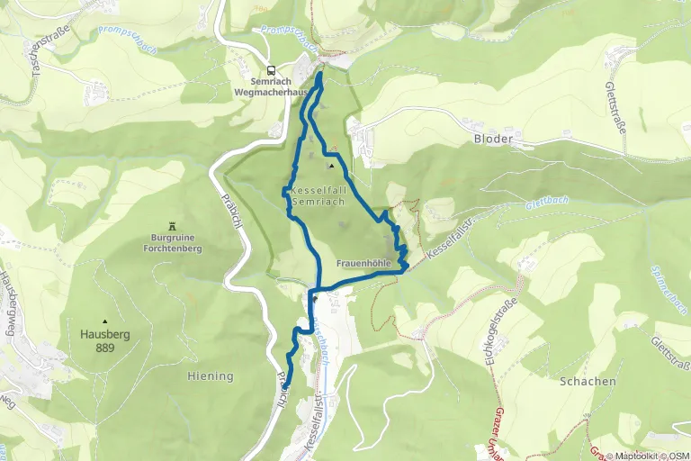 Karte mit Route zu Kesselfallklamm-Rundweg