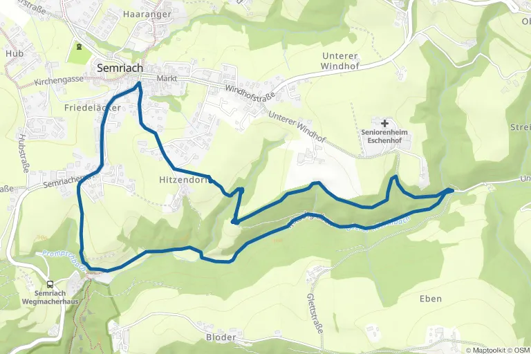 Karte mit Route zu R13 Rötschgrabenweg in Semriach