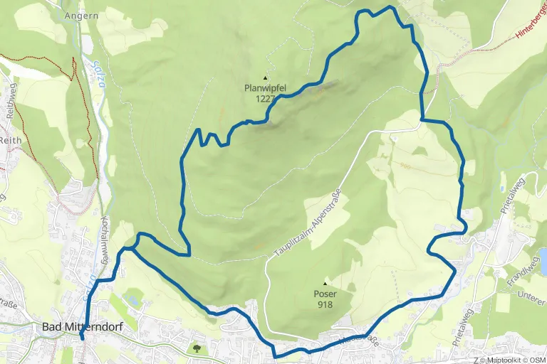 Karte mit Route zu Simonywarte von Bad Mitterndorf
