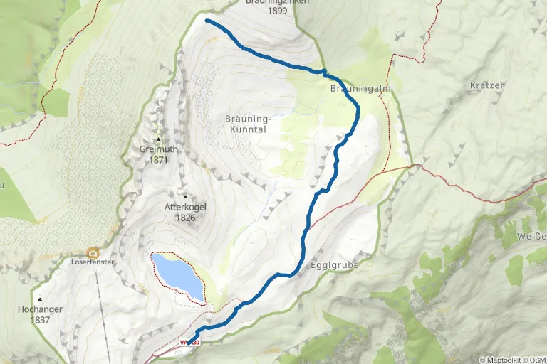 Karte mit Route zu Themenweg am Loser: Widerspenstiges Salzkammergut