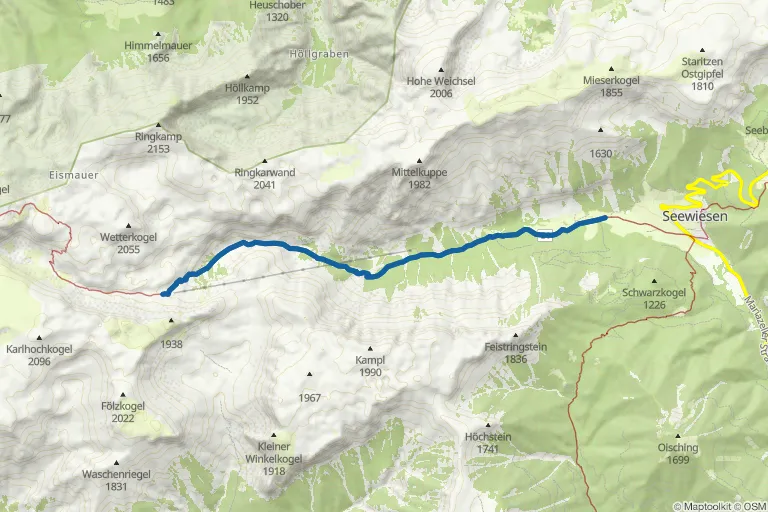 Karte mit Route zu Wanderung zur Voisthaler Hütte (1.654 m) – von Seewiesen