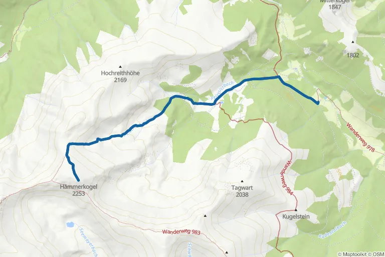 Karte mit Route zu Hämmerkogel (2.253 m)